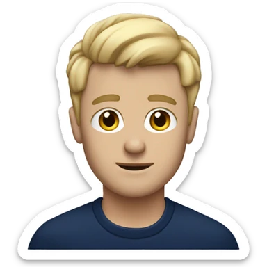 Blonde guy in navy blue sweater working on a Mac  sticker