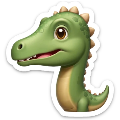Cinematic Cute Brontosaurus Portrait Emoji, Head tilted playfully with a gentle smile, featuring a charming, massive form with an elongated neck and a small, endearing head adorned with bright, curious eyes, Simplified yet irresistibly adorable features, highly detailed, glowing with a warm, inviting prehistoric glow, high shine, affectionate and lively, stylized with a touch of whimsical ancient charm, soft glowing outline, capturing the essence of a playful Brontosaurus that seems as if it could amble out of the screen into your arms! sticker