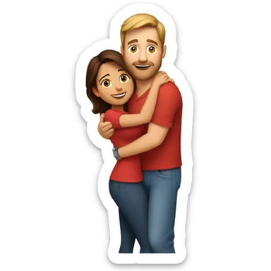 Short white man with brown hair and a wearing a red shirt and jeans hugging a tall Indian woman wearing tight clothes sticker
