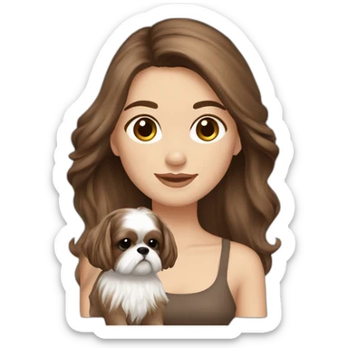 long brown hair french girl with cream and brown colored shih tzu sticker