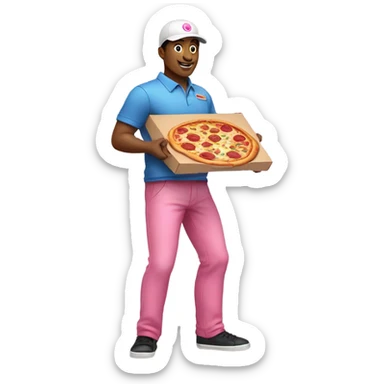 Pizza delivery man wearing pink pants delivering pizza sticker