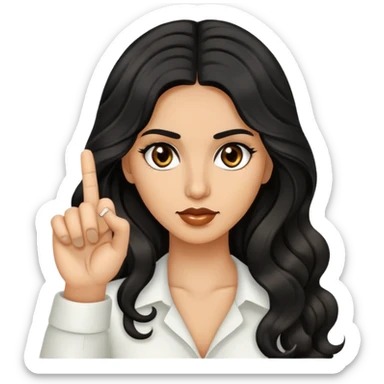 woman with olive skin, brown eyes and long lashes, and long black wavy hair showing her middle finger sticker