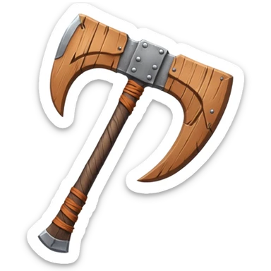 barbarian axe object icon, huge double-bladed axe, rough metal, wooden handle, leather wraps, fantasy style, 3D cartoon, mobile game icon style, centered, clean background, soft shadow, no text, no watermark
 sticker