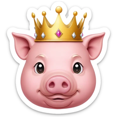 A pig with a crown sticker