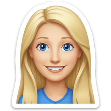 a 40 year old teacher with really long blonde hair and blue eyes long face smaller eyes smiling happy sticker