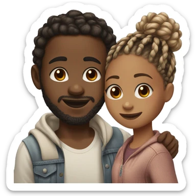 Realistic black girl with box braids and light skin boy with short curly hair and a short beard hugging sticker