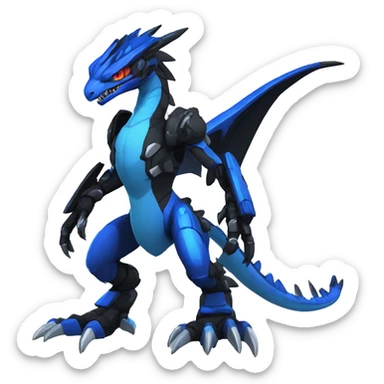  Cool Edgy Black Blue Digimon-Fakemon-Guilmon-Velociraptor-Dragon-Mecha full body sticker