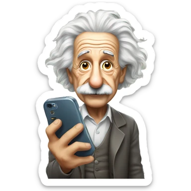 Albert Einstein holds a cell phone in his hands sticker