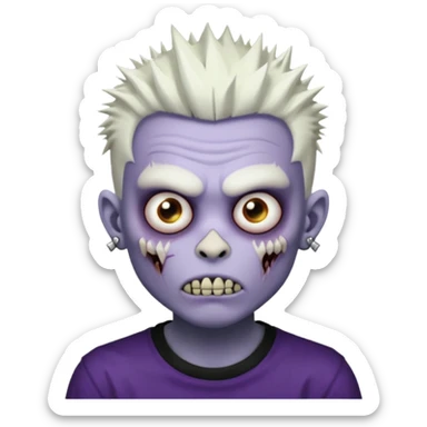 Purple pale skinned zombie boy skin so with white spiky hair. Nose and ear piercings. Emo. sticker