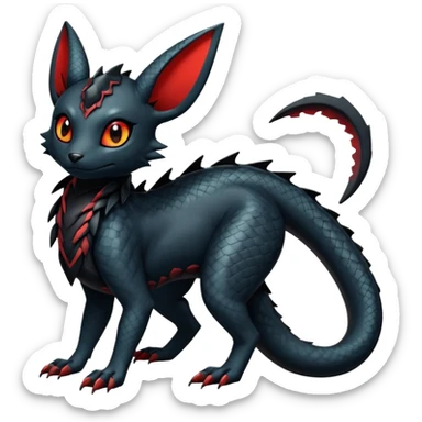 Sophisticated Modern Gothic Gloomy Futuristic Scaly Cyber-Salandit-Umbreon-Litten-Hybrid (Full body) sticker