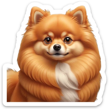 Cinematic Noble Orange Pomeranian Portrait Emoji, Poised and regal, with a compact, fluffy build and a meticulously groomed vibrant orange coat, deep-set soulful brown eyes, Simplified yet sharp and sophisticated features, highly detailed, glowing with a soft, dignified glow, high shine, intelligent and spirited, stylized with an air of elegance, focused and attentive, soft glowing outline, capturing the essence of a watchful and confident companion, so majestic it feels as though it could prance out of the screen with effortless authority! sticker
