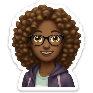 black girl with brown curly hair and glasses on a pennyboard  sticker