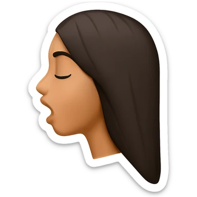 Create a side view (profile) of this woman's head in the normal iPhone emoji style, with closed eyes and an open mouth, smooth shading, no outlines, and long dark hair. This is variant 4. The style should closely resemble the iPhone emoji style with smooth shading and no outlines. sticker