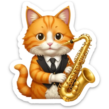 orange cat play gold saxophone sticker