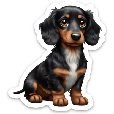 Black Merle long haired Dachshund puppy full body sticker
