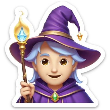 Clash of Clans aesthetic Playful Mage Portrait Emoji, Head tilted with a mischievous glimmer and subtle enchanting smile, featuring a compact, gracefully robed form with a pointed wizard hat and twinkling eyes in natural skin tone, Simplified yet irresistibly charming features, highly detailed, glowing with a warm, inviting magical glow, high shine, spirited and imaginative, stylized with a touch of whimsical sorcery, soft glowing outline, capturing the essence of a playful mage exuding friendly arcane wonder! sticker