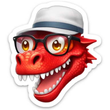 Crazy funny red dragon head with human white teeth and beautiful smile wearing glasses and hat sticker