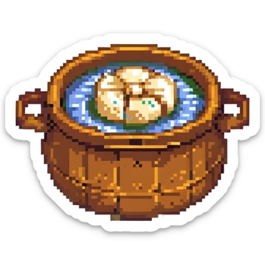 pixel art dumpling in a pot of boiling water, pixelated, retro game style sticker