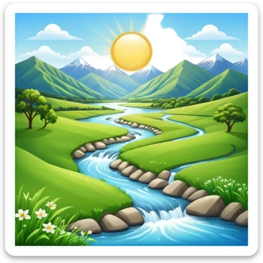 new zealand summer valley with a river and sunshine sticker