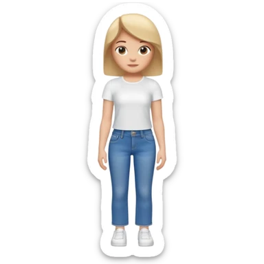A 3D cartoon casual outfit with blue jeans and a top laid flat, clean surface, bright daylight, realistic Memoji-style. sticker