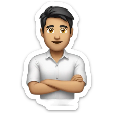 Indian white tan skin man developer in plain white shirt with sleeve up and nice medium length short black hair sticker