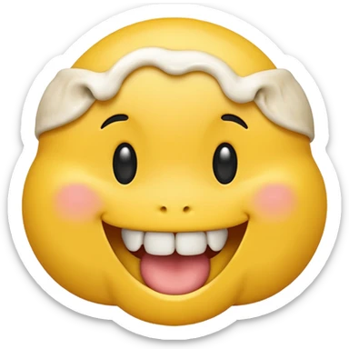 happy emoji with a yellow bone halfway out their mouth sticker