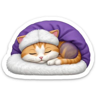 emoji of sleeping cat, its pose is lying, it has on his head FedEx delivery cap sticker