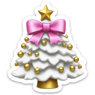 White Christmas tree with gold ornaments and a pink bow on top sticker