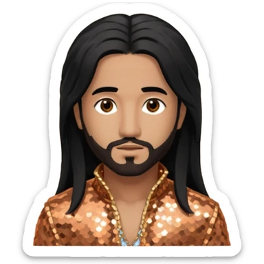 Omarion with long black hair, copper sequin outfit sticker