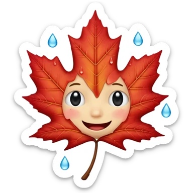 laughing maple leaf with tears coming out of eyes, expressive, emoji style sticker