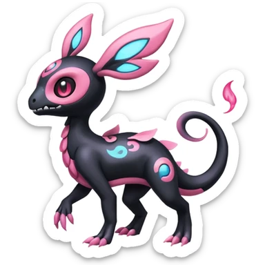 Shiny Duskull-Salandit-Sylveon-Fakémon-hybrid-creature (full body)  sticker
