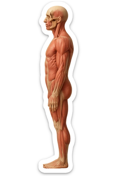 corpo umano anatomico di profilo realistico con schiena piatta, iperrealistico 4k sticker
