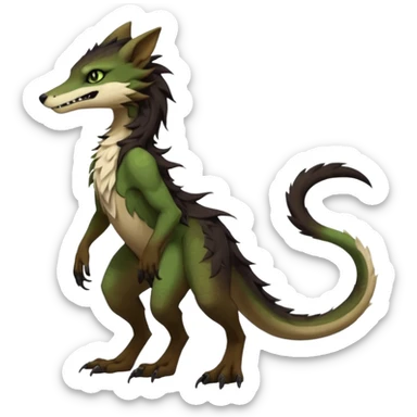 Brown and beige badass elegant wild beautiful natural cute badass epic exotic anthro modern furry 2-legged sergal-vernid-creature, full body, dark-brown-black-gradient pretty hair, with a long tufted tail, green eyes, aesthetic, art by LiLaiRa, art by art by Falvie sticker