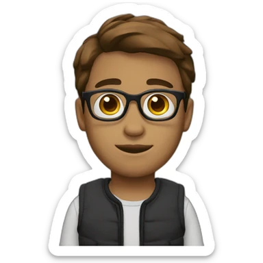 boy,smooth mid long brown hait,glasses round,cargo black pants  sticker