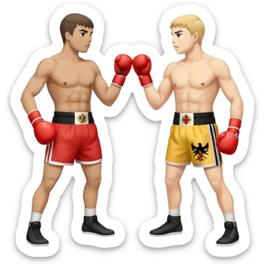 a sideways view of two boxers squaring up, one should have the flag of the HRE as his short while the other the Kingdom of Bohemia sticker