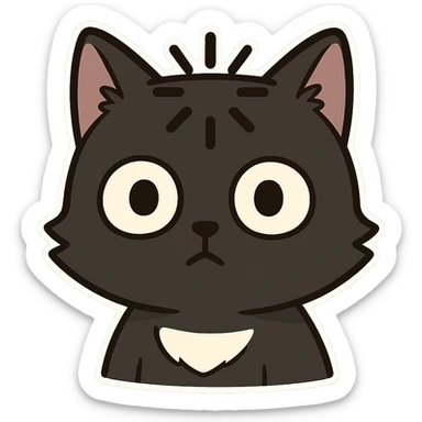 Cat meme, a black cat head with a dull expression, wide eyes, and a loading symbol on its head sticker