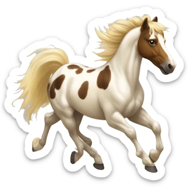 Scruffy Piebald tricolor palomino yellow brown pony with dark brown spots galloping running sticker