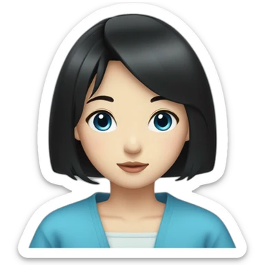 Japanese girl with black hair, a bang and blue eyes sticker