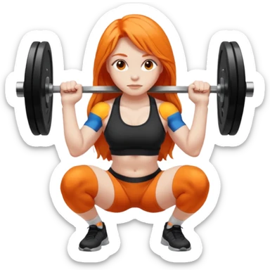Pale girl with long orange hair squatting weight sticker