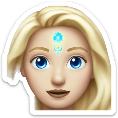 magical diva with thin pink andromedan face long blonde hair and blue eyes glowing third eye sticker