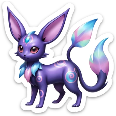 Shiny Exotic Badass Colorful Ethereal Royal Mysterious Gothic Noibat-Espeon-Umbreon-Sylveon-Pokémon-Fakémon-hybrid-creature (full body) with random pattern-markings sticker