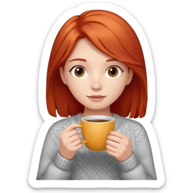 Garota branca ruiva com suéter e café na mão sticker