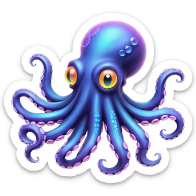 Epic iridescent black colored octopus with neon-pastel multi colored suction cups under the tentacles sticker
