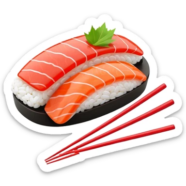 Japanese cuisine humanless avatar in minimalist emoji-style illustration. Sushi and chopsticks, clean lines, red white colors, flat design, calm and modern. sticker
