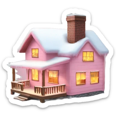 light pink cabin with snow with lights with smoking chimney and pink christmas tree sticker