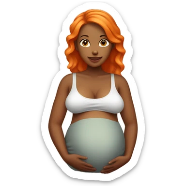 Tan girl with orange hair holding her pregnant stomach sticker