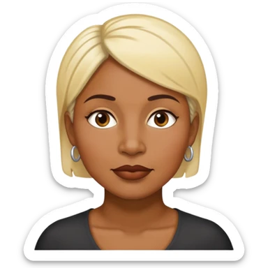 Brown skin 40 year old black woman short blond hair mole on chin to the right side sticker
