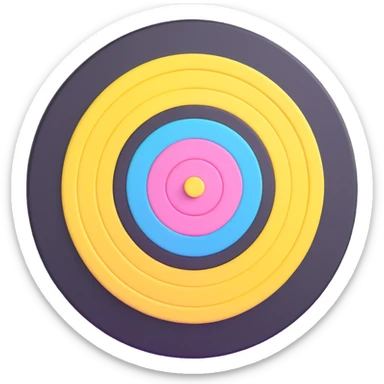 A 3D bullseye target with spring pastel colors of yellow, pink, mint green, and light blue sticker