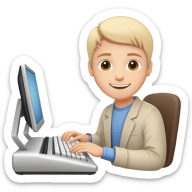 happy face typing at a keyboard, calm and zen-like sticker