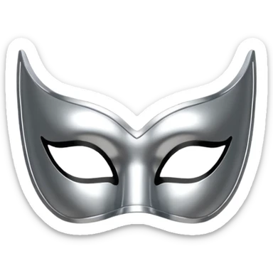 A sleek masquerade mask emoji made of polished silver chrome, smooth sensual curves, reflective metallic surface, mysterious sexy luxury vibe, minimal iOS emoji style, centered, clean white background sticker